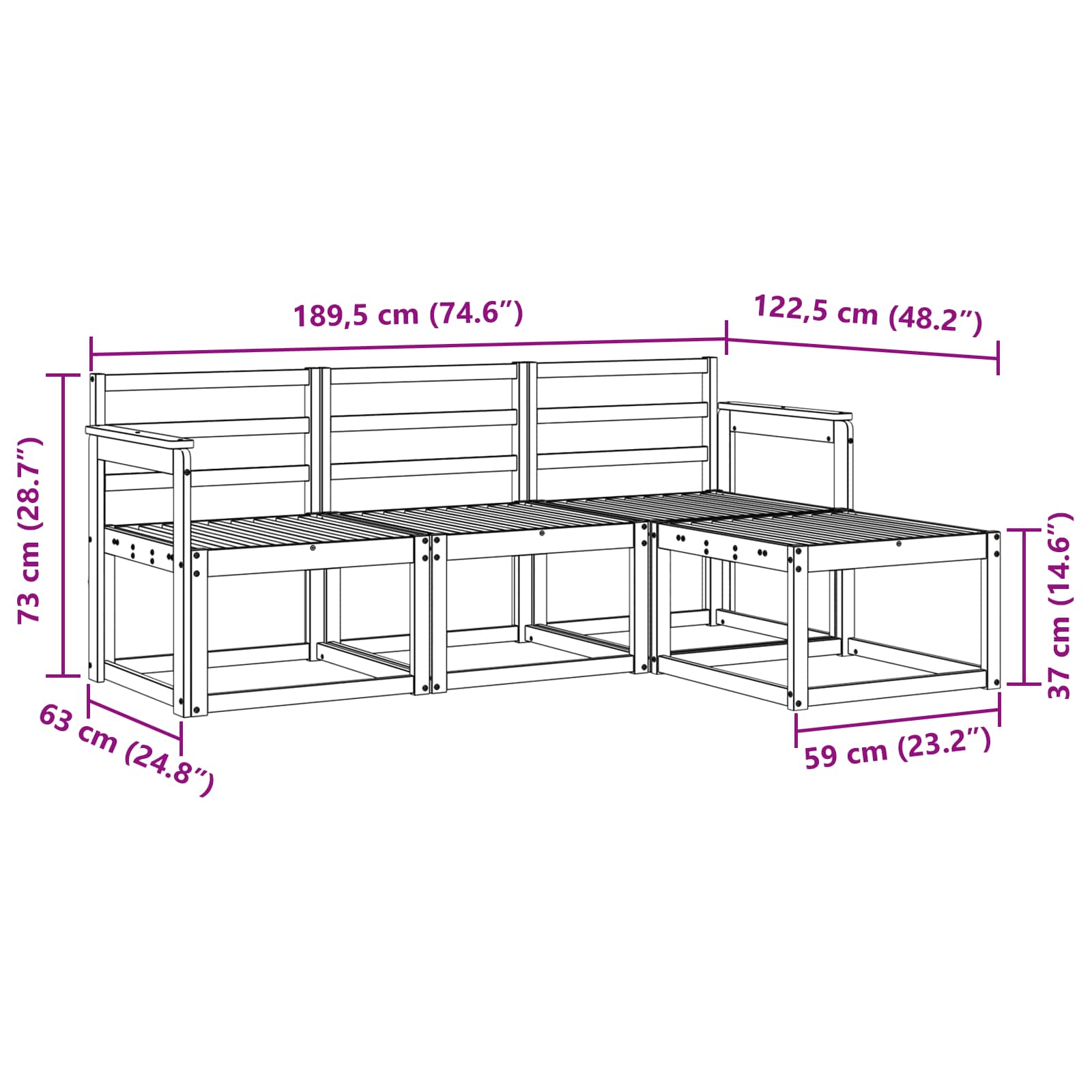 vidaXL Zestaw sof na zewnątrz 4 pcs Biały 189,5 x 122,5 x 73 cm