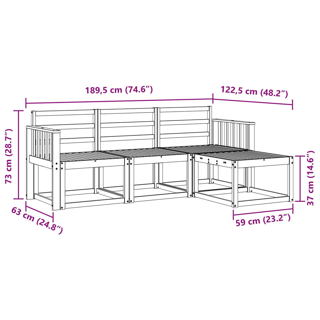 vidaXL Zestaw sof na zewnątrz 4 pcs Biały 189,5 x 122,5 x 73 cm