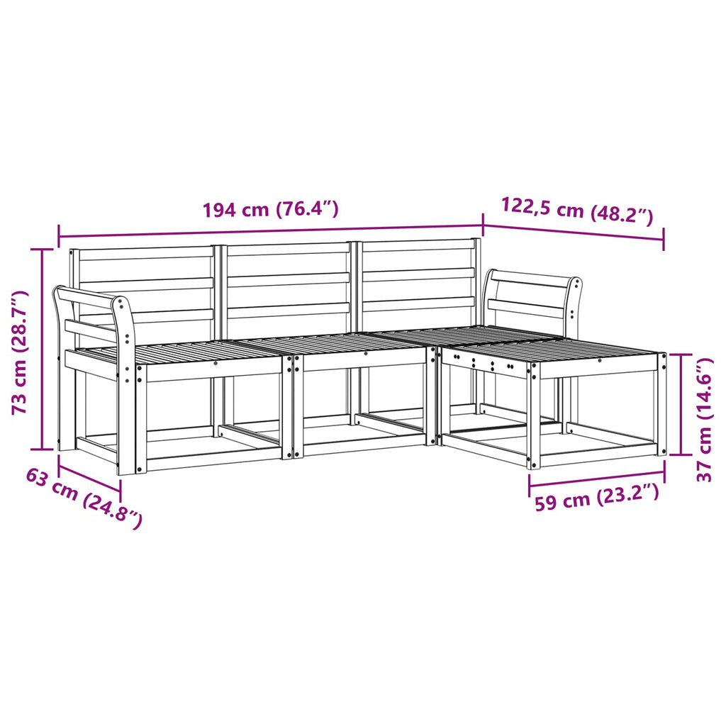 vidaXL Zestaw sof na zewnątrz 4 pcs Biały 194 x 122,5 x 73 cm