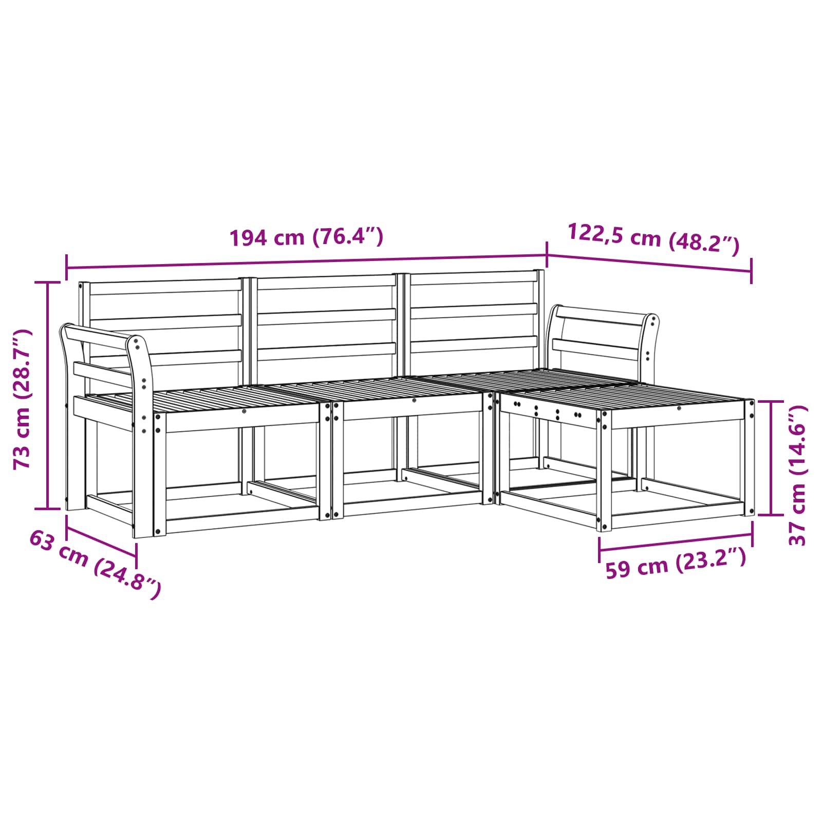 vidaXL Zestaw sof na zewnątrz 4 pcs Biały 194 x 122,5 x 73 cm