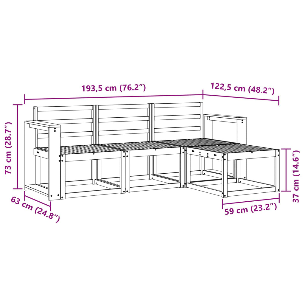 vidaXL Zestaw sof na zewnątrz 4 pcs Biały 193,5 x 122,5 x 73 cm