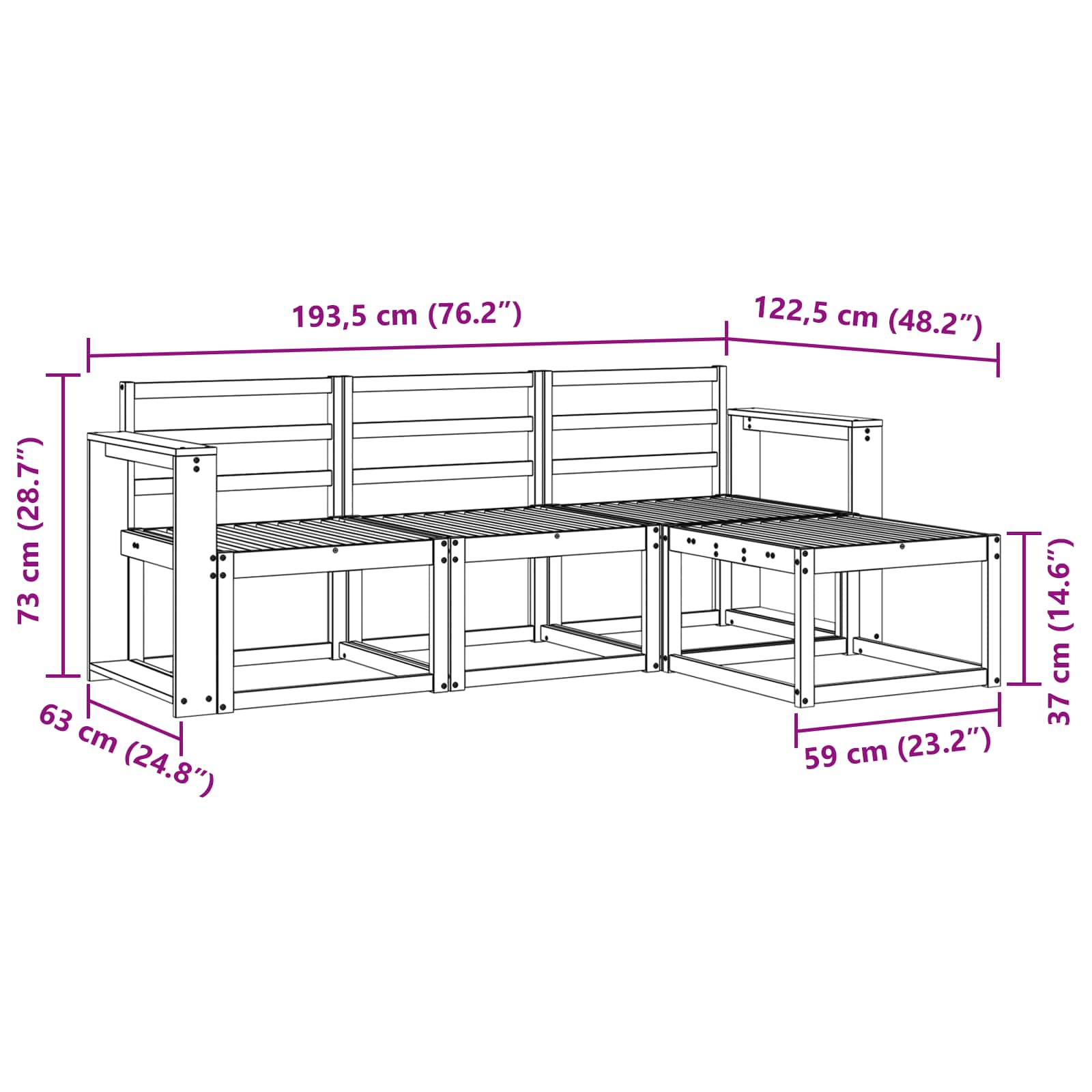vidaXL Zestaw sof na zewnątrz 4 pcs Biały 193,5 x 122,5 x 73 cm