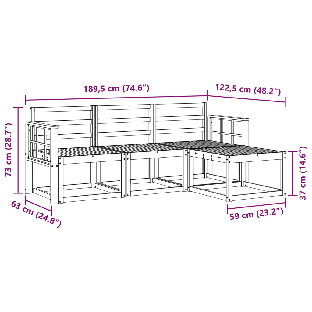 vidaXL Zestaw sof na zewnątrz 4 pcs Biały 189,5 x 122,5 x 73 cm