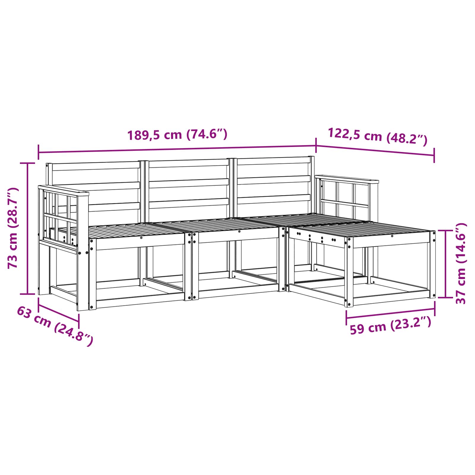 vidaXL Zestaw sof na zewnątrz 4 pcs Biały 189,5 x 122,5 x 73 cm