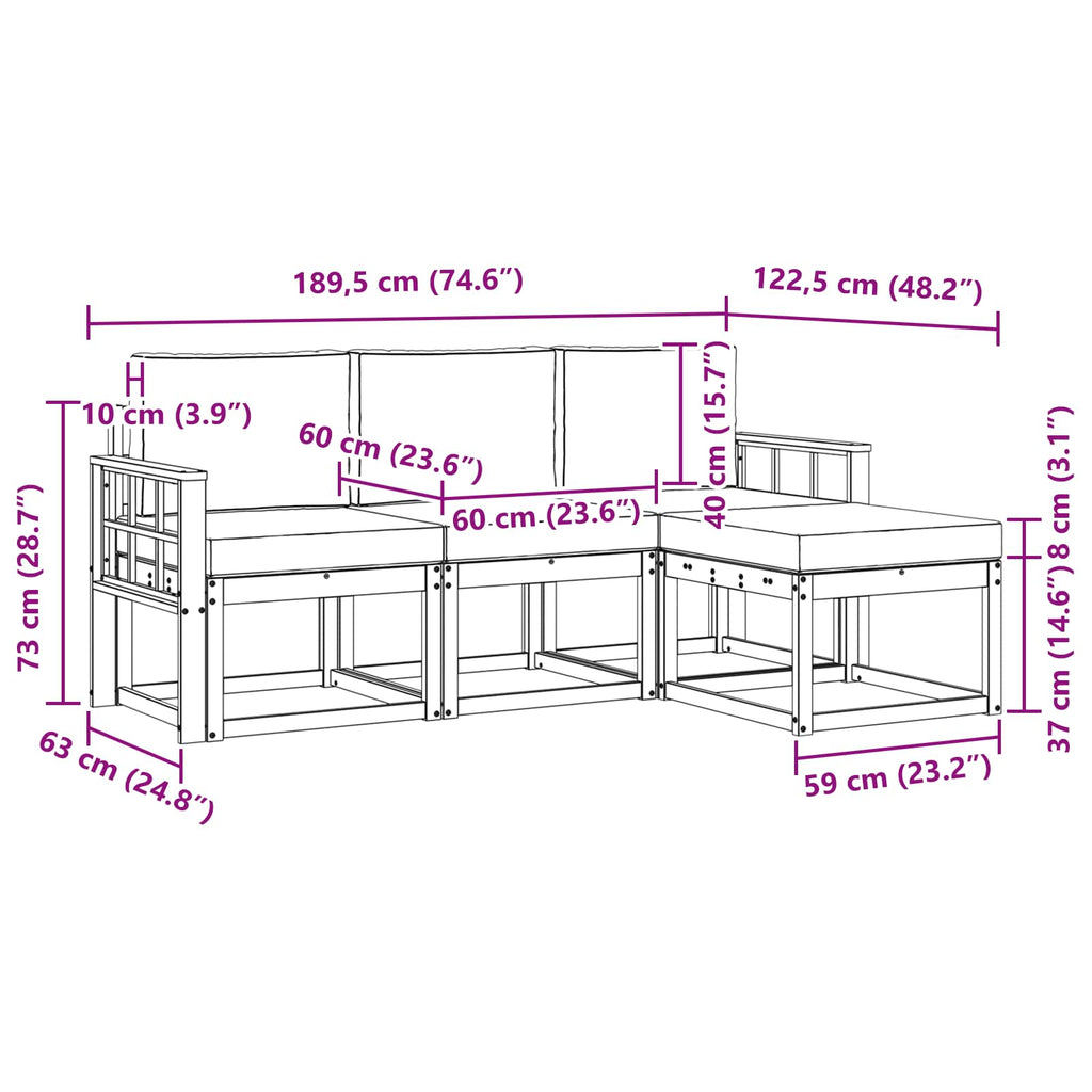 vidaXL Zestaw sof na zewnątrz 4 pcs
