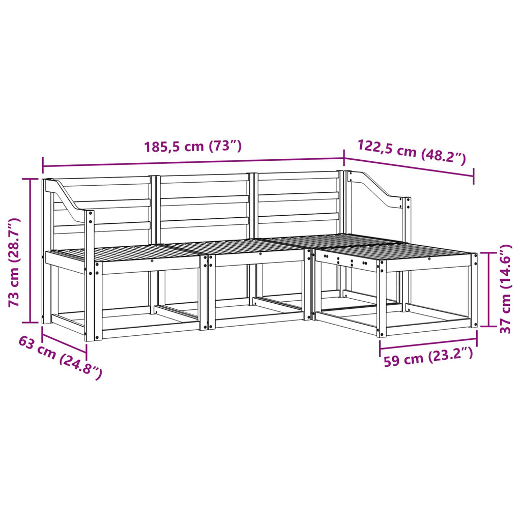 vidaXL Zestaw sof na zewnątrz 4 pcs Biały 185,5 x 122,5 x 73 cm