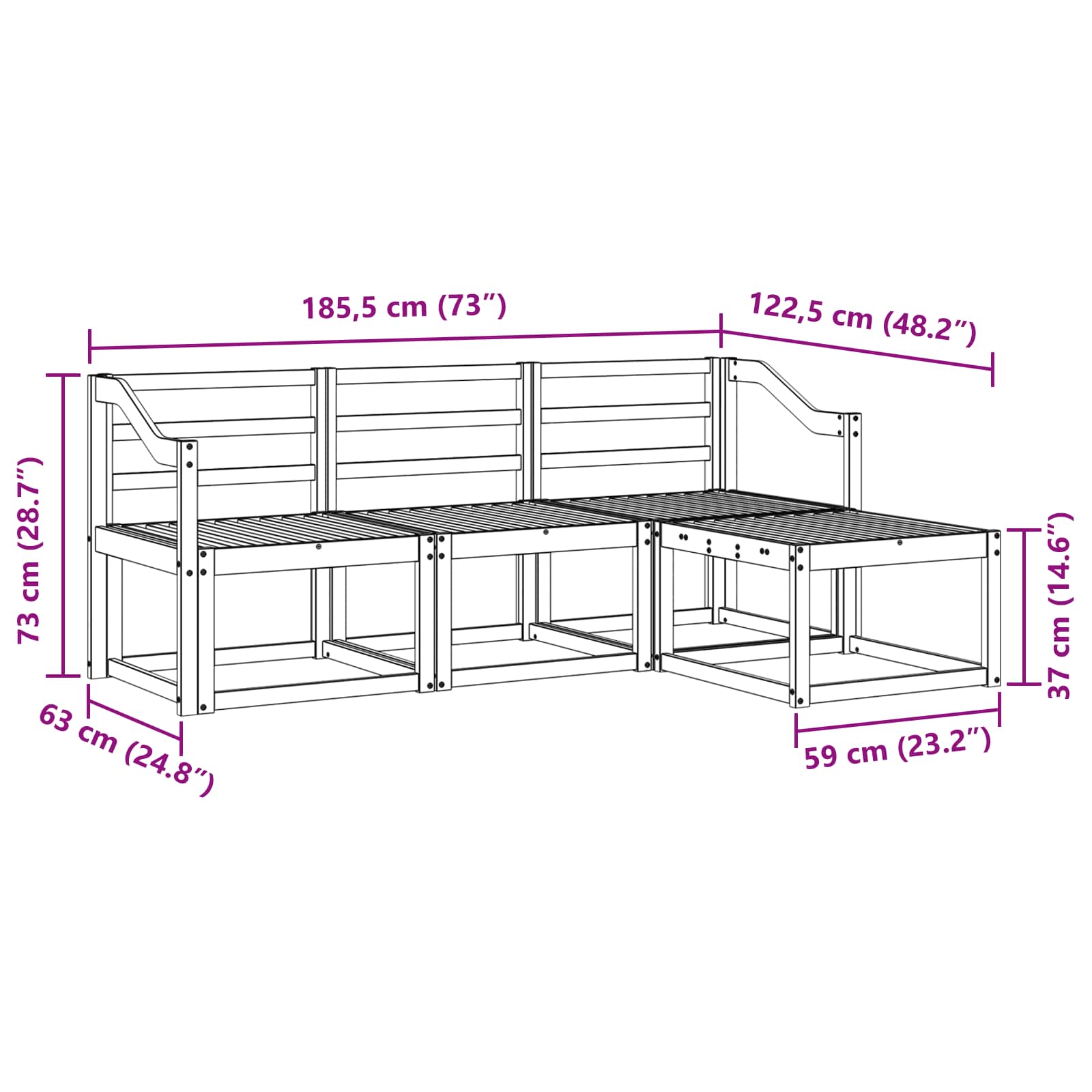 vidaXL Zestaw sof na zewnątrz 4 pcs Biały 185,5 x 122,5 x 73 cm