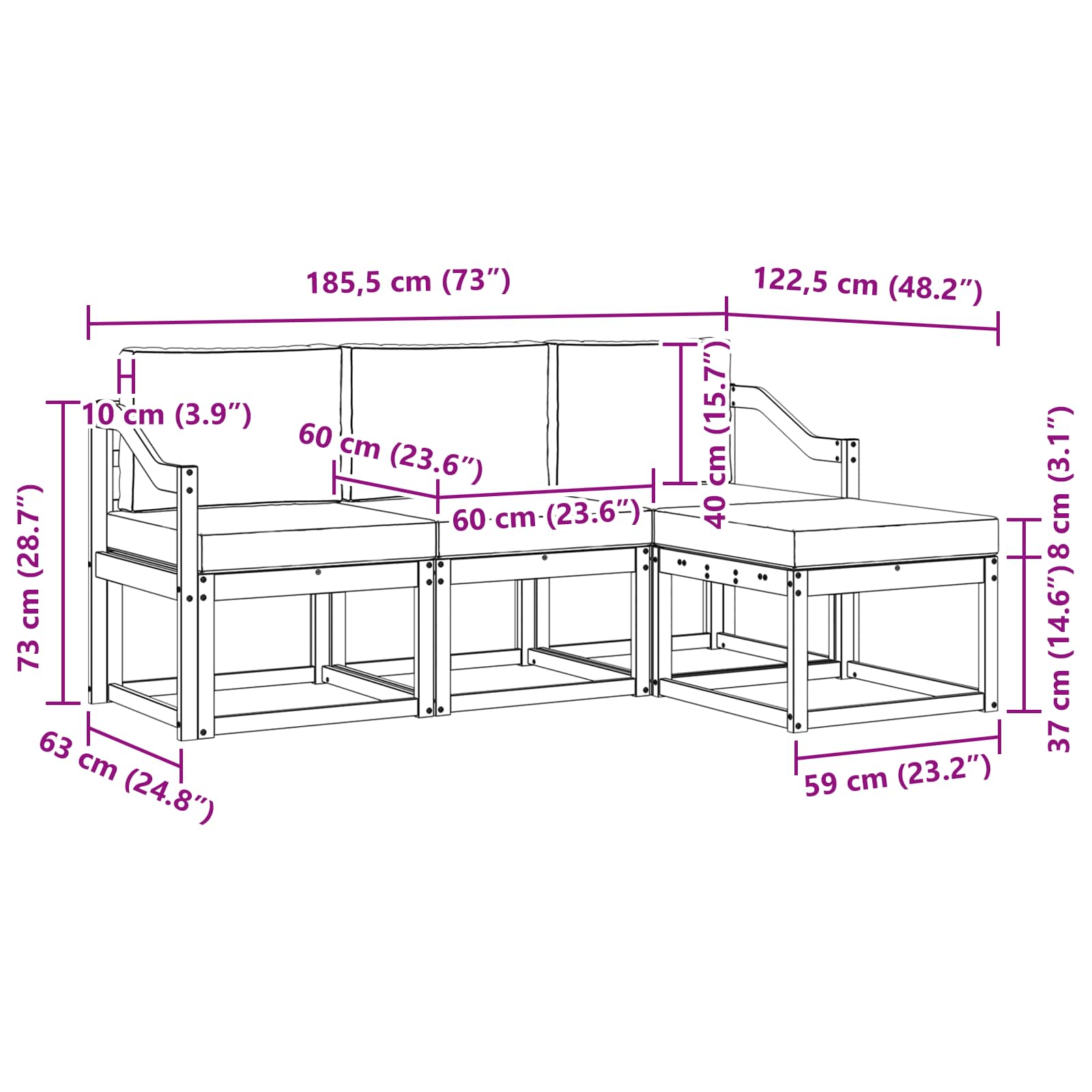 vidaXL Zestaw sof na zewnątrz 4 pcs