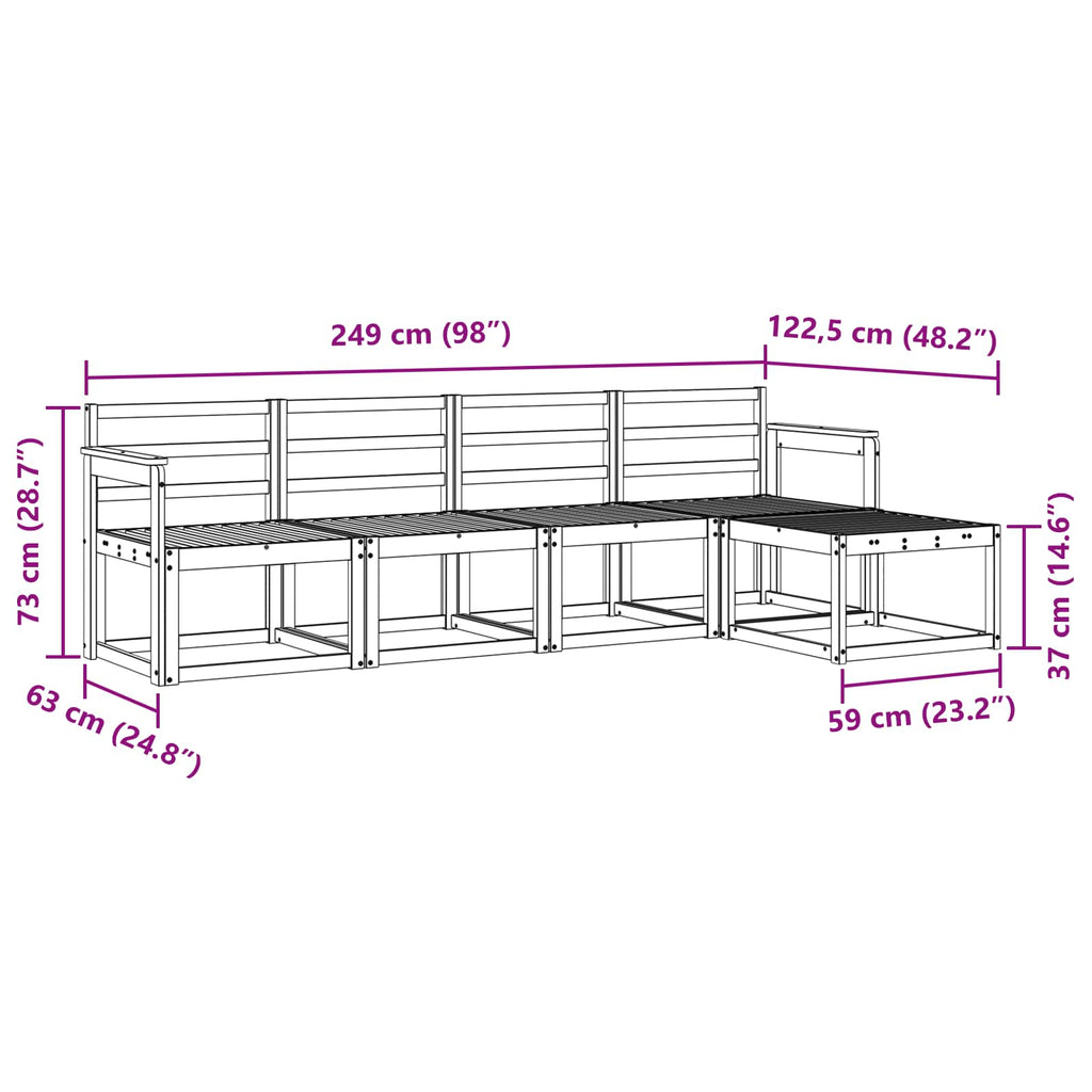 vidaXL Zestaw sof na zewnątrz 5 pcs Biały 249 x 122,5 x 73 cm