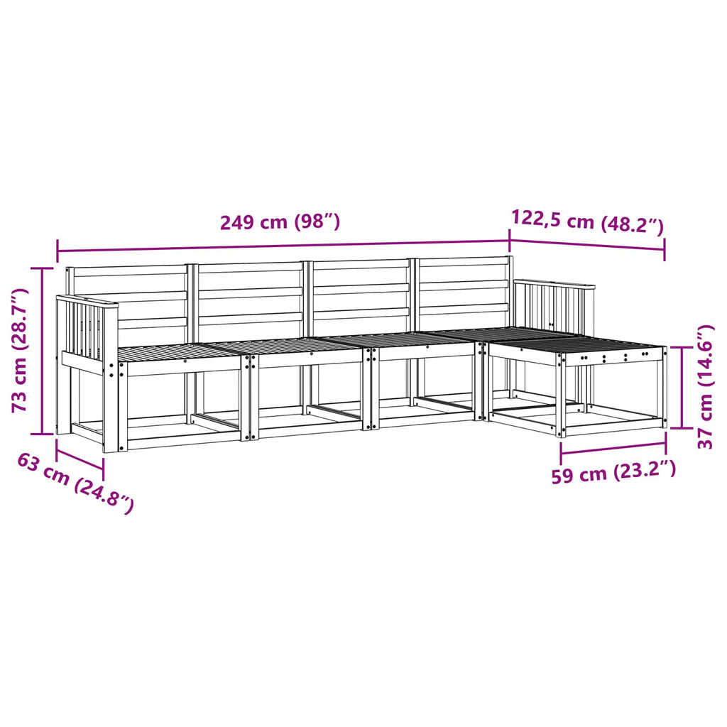 vidaXL Zestaw sof na zewnątrz 5 pcs Biały 249 x 122,5 x 73 cm