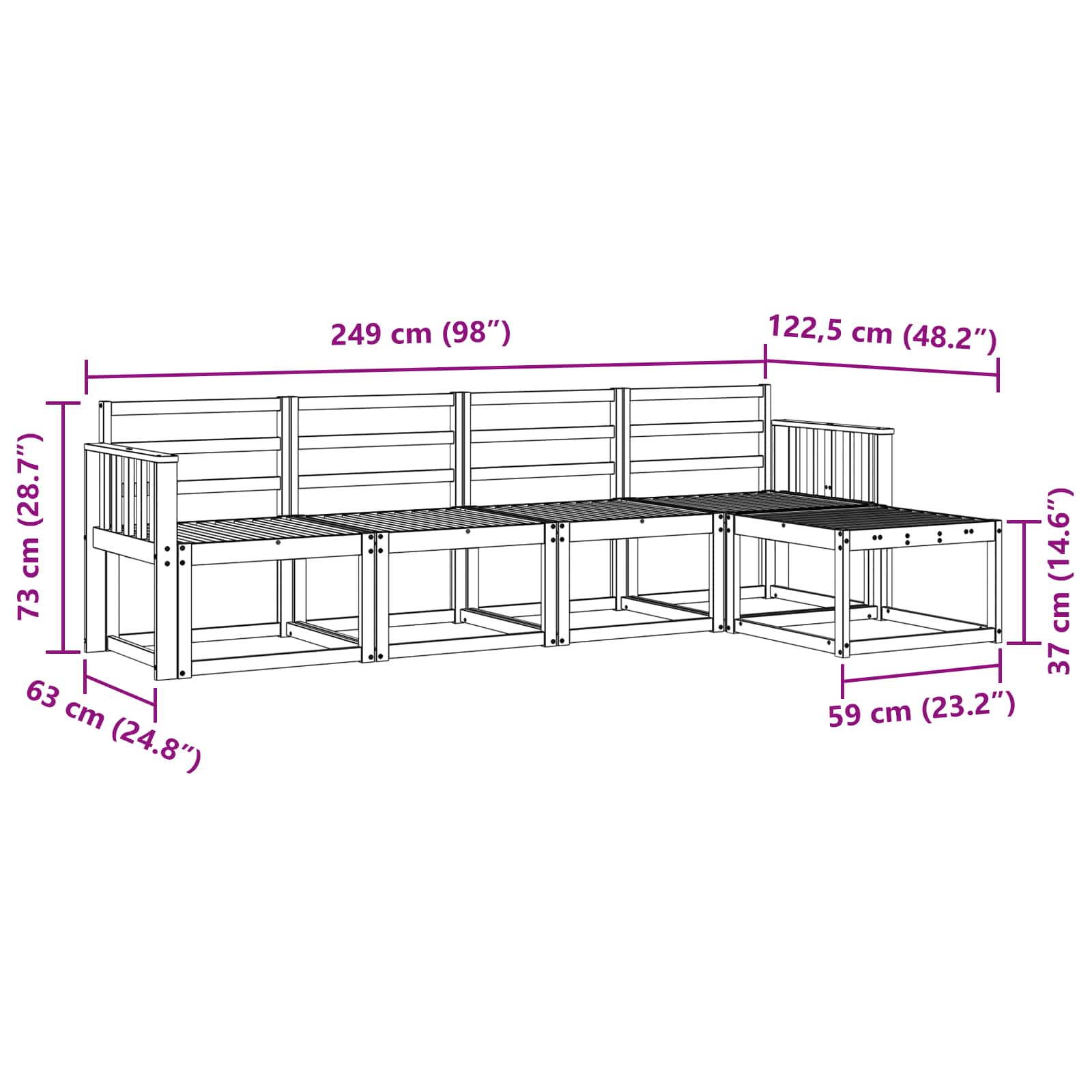 vidaXL Zestaw sof na zewnątrz 5 pcs Biały 249 x 122,5 x 73 cm
