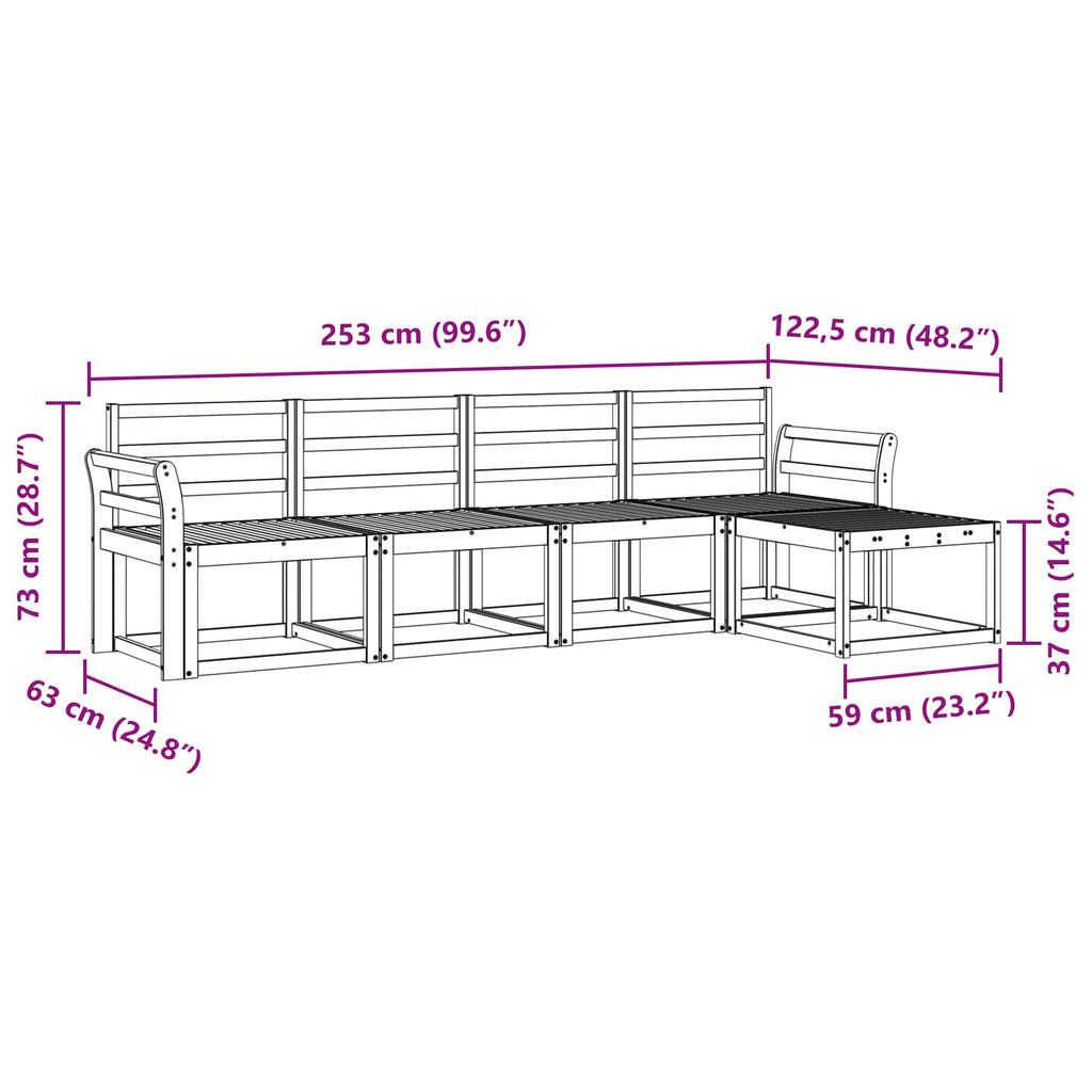 vidaXL Zestaw sof na zewnątrz 5 pcs Biały 253 x 122,5 x 73 cm