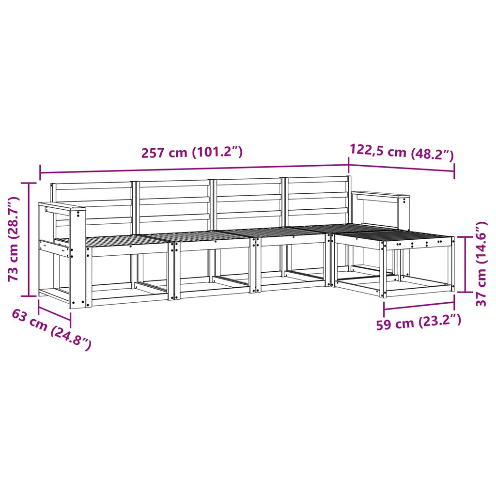 vidaXL Zestaw sof na zewnątrz 5 pcs Biały 257 x 122,5 x 73 cm