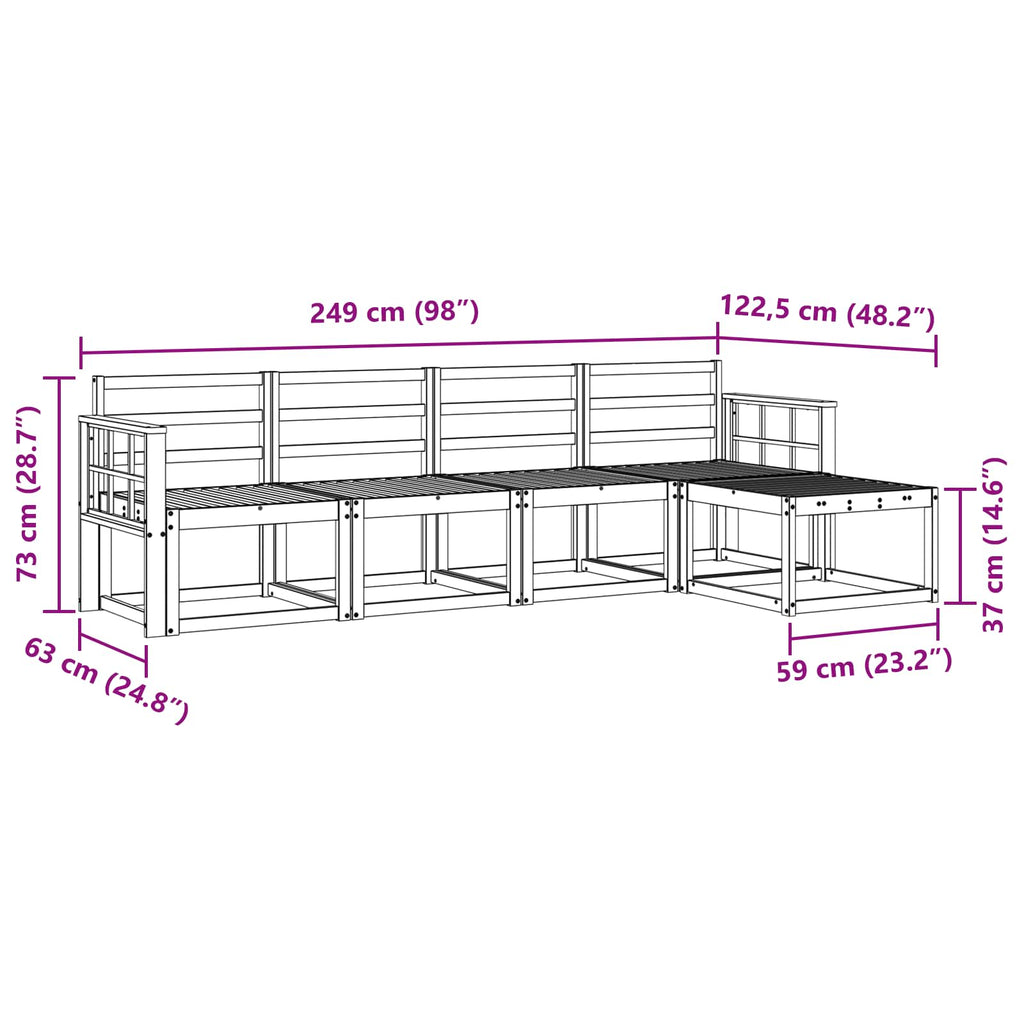 vidaXL Zestaw sof na zewnątrz 5 pcs Biały 249 x 122,5 x 73 cm