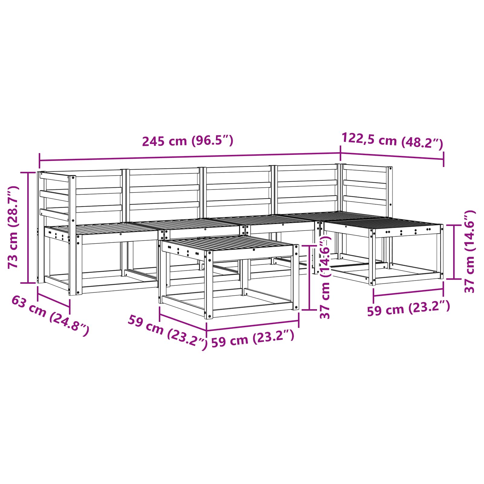 vidaXL Zestaw sof na zewnątrz 6 pcs Biały 59 x 59 x 37 cm