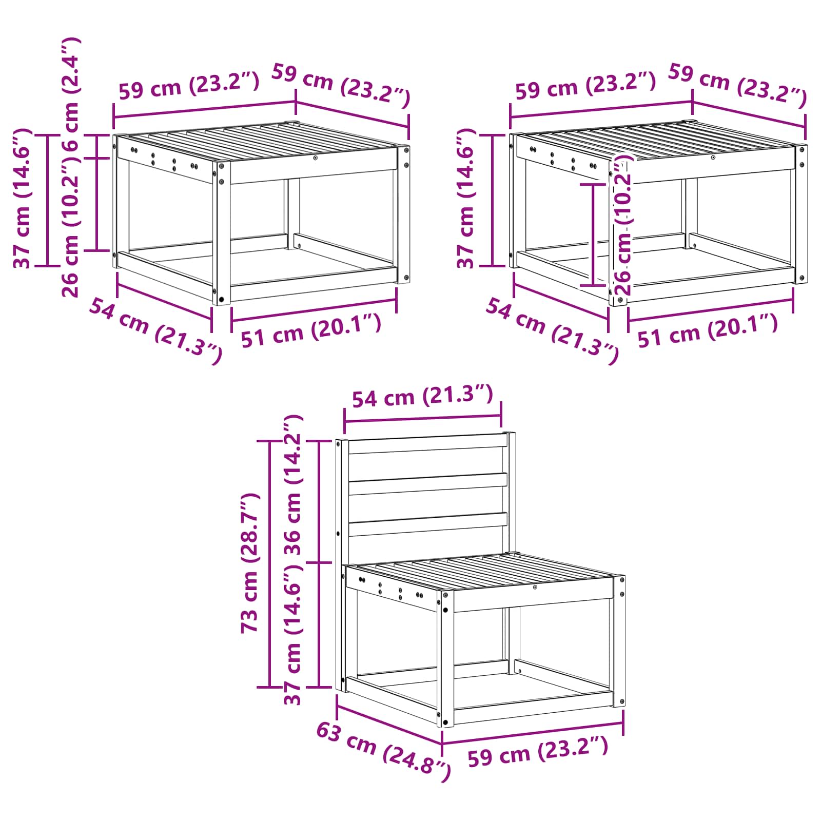 vidaXL Zestaw sof na zewnątrz 6 pcs Biały 59 x 59 x 37 cm