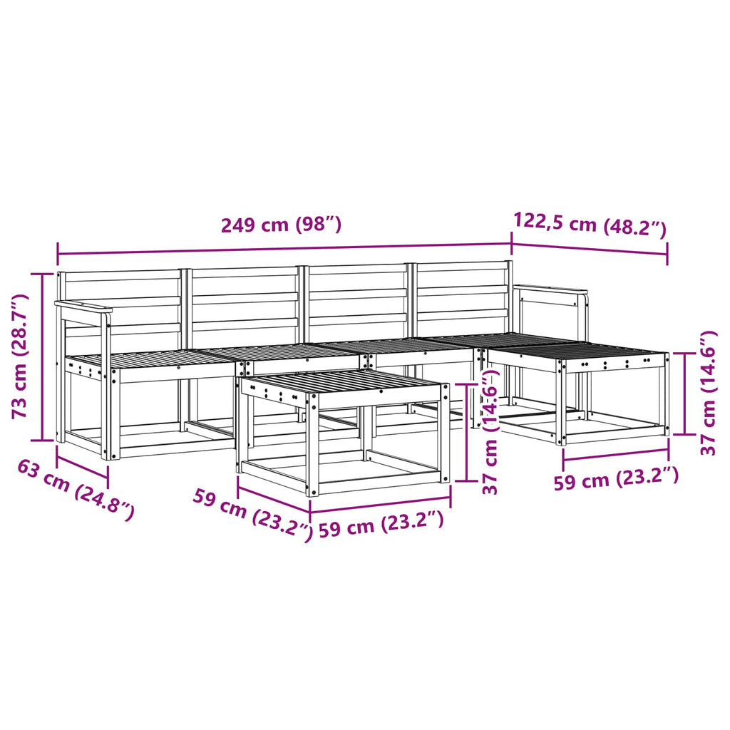 vidaXL Zestaw sof na zewnątrz 6 pcs Biały 59 x 59 x 37 cm