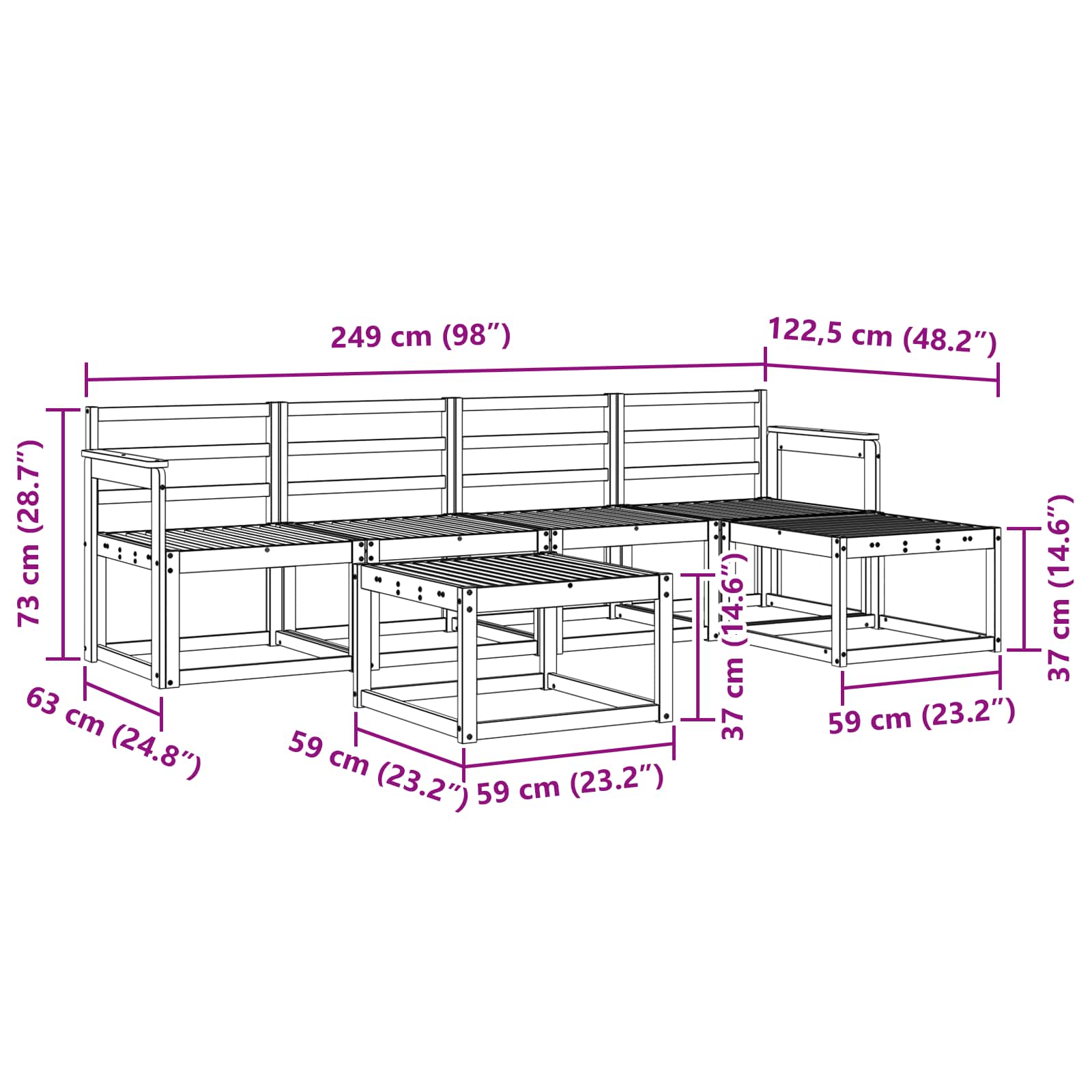 vidaXL Zestaw sof na zewnątrz 6 pcs Biały 59 x 59 x 37 cm