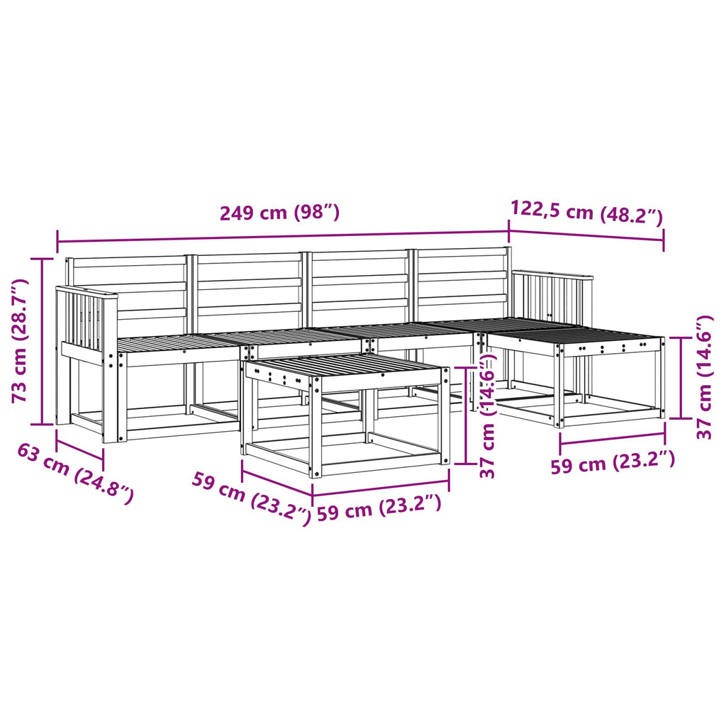 vidaXL Zestaw sof na zewnątrz 6 pcs Biały 59 x 59 x 37 cm