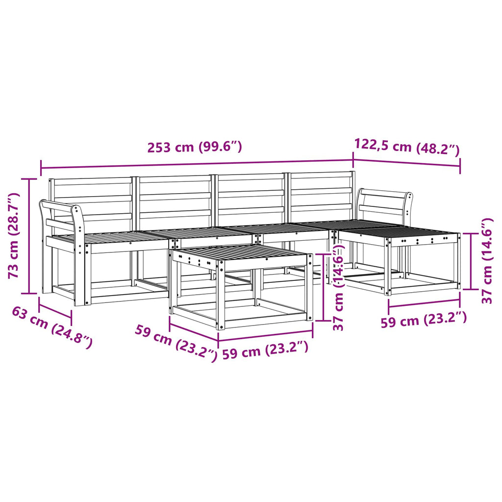 vidaXL Zestaw sof na zewnątrz 6 pcs Biały 59 x 59 x 37 cm