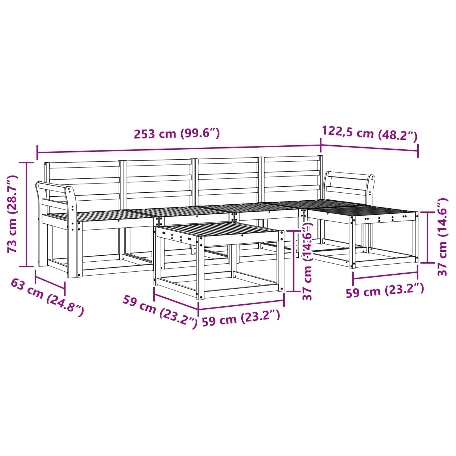 vidaXL Zestaw sof na zewnątrz 6 pcs Biały 59 x 59 x 37 cm
