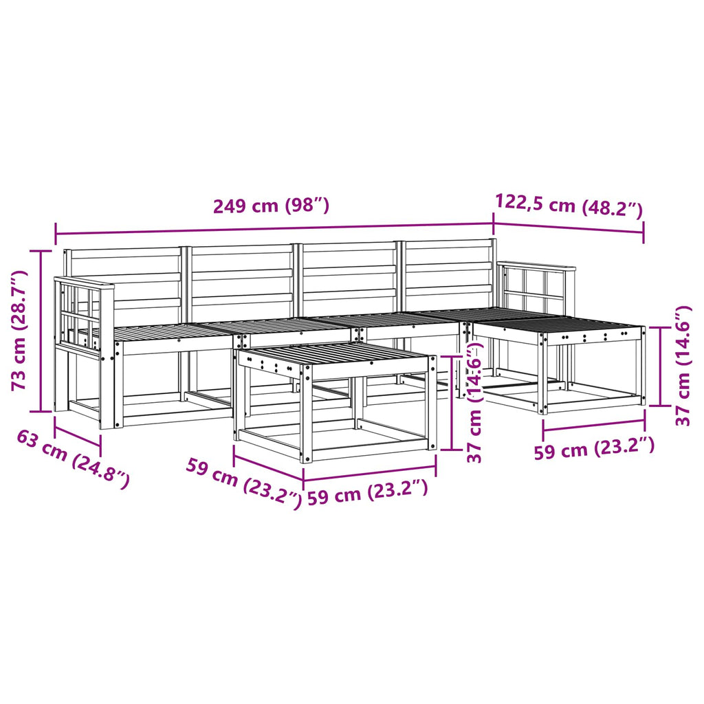 vidaXL Zestaw sof na zewnątrz 6 pcs Biały 59 x 59 x 37 cm