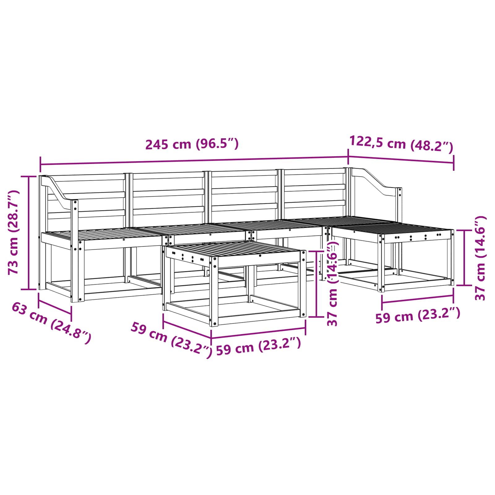 vidaXL Zestaw sof na zewnątrz 6 pcs Biały 59 x 59 x 37 cm