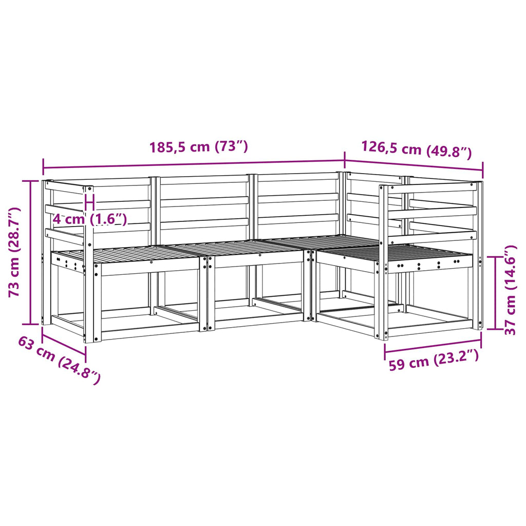 vidaXL Zestaw sof na zewnątrz 4 pcs Biały 185,5 x 126,5 x 73 cm