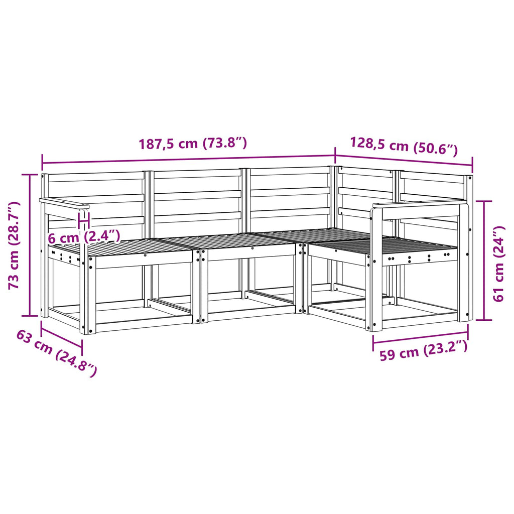 vidaXL Zestaw sof na zewnątrz 4 pcs Biały 187,5 x 128,5 x 73 cm