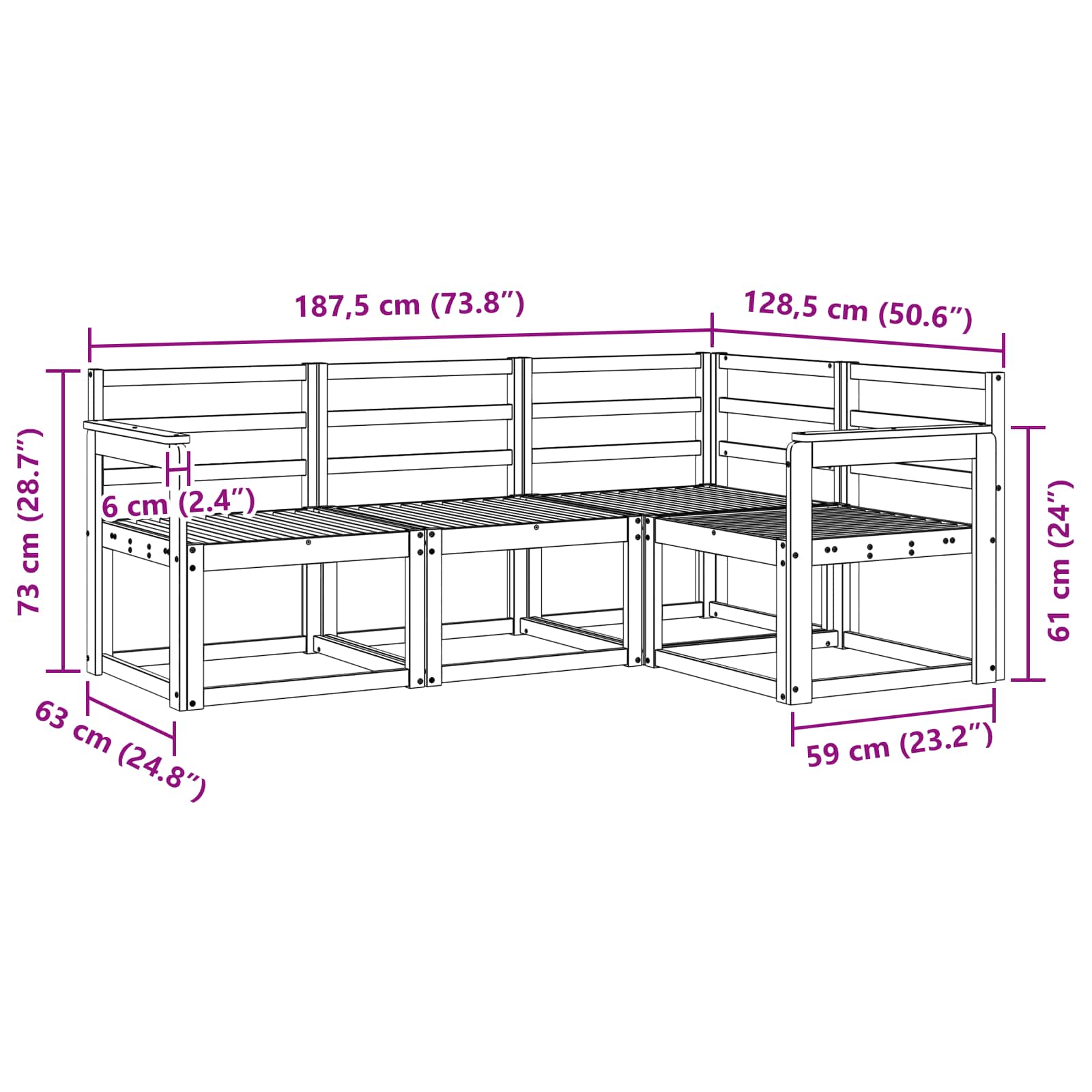 vidaXL Zestaw sof na zewnątrz 4 pcs Biały 187,5 x 128,5 x 73 cm