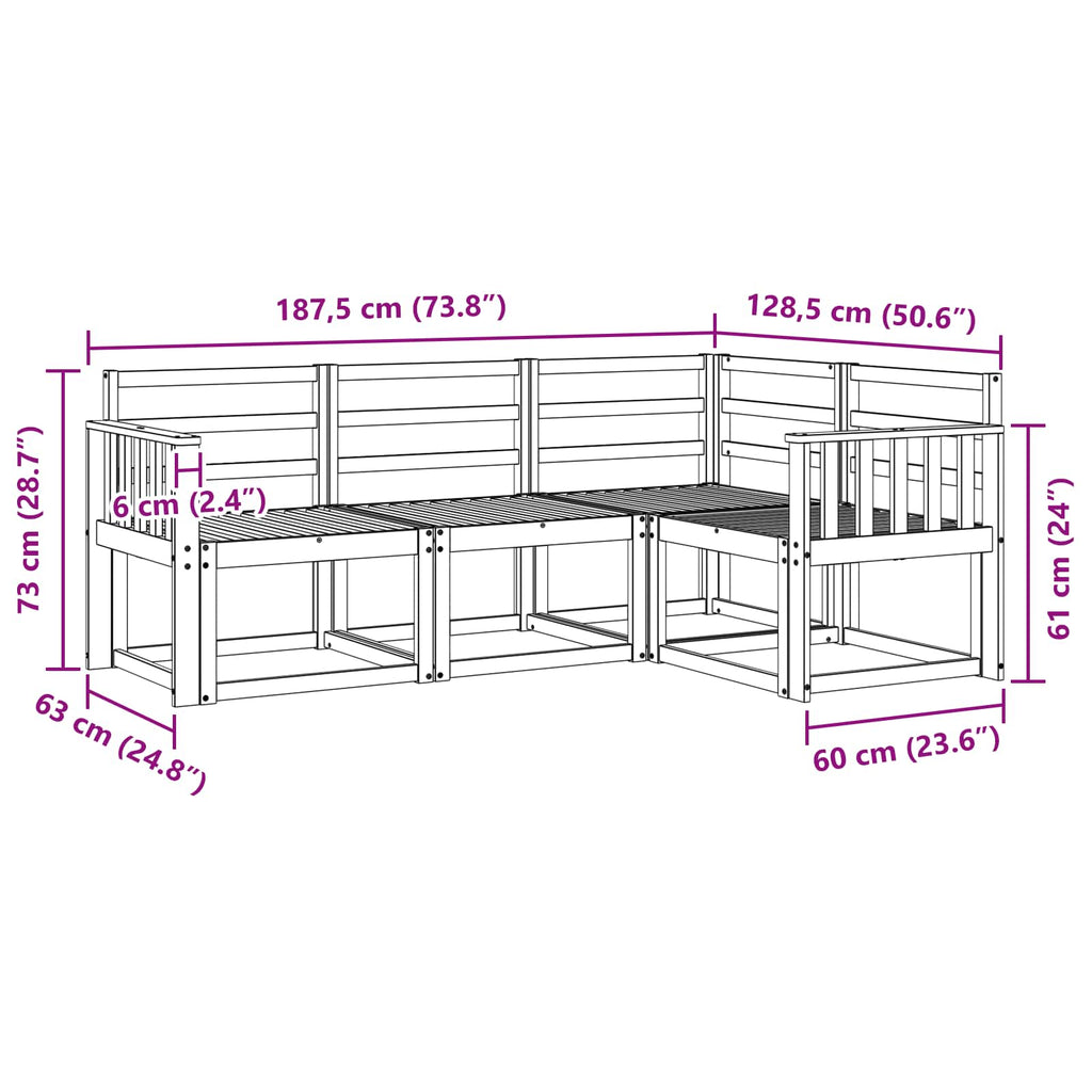 vidaXL Zestaw sof na zewnątrz 4 pcs Biały 187,5 x 128,5 x 73 cm
