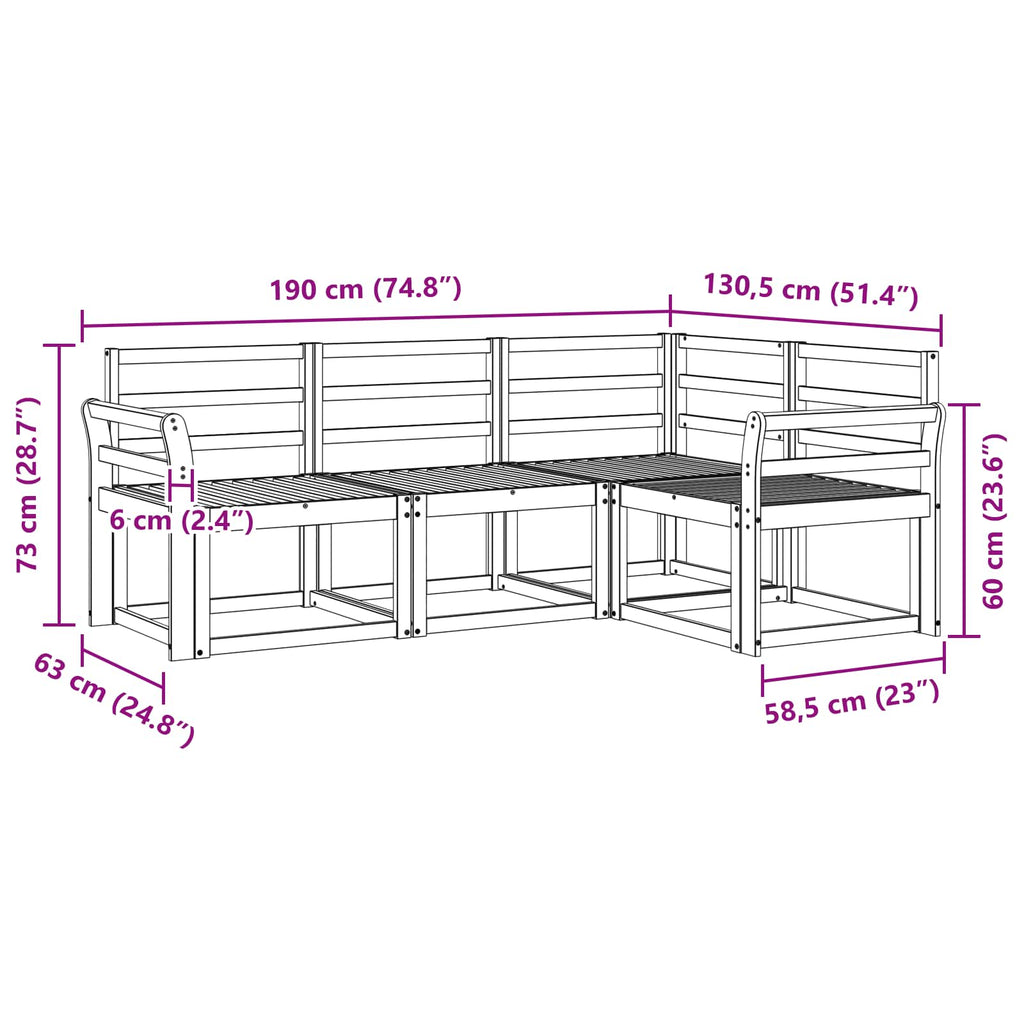 vidaXL Zestaw sof na zewnątrz 4 pcs Biały 190 x 130,5 x 73 cm