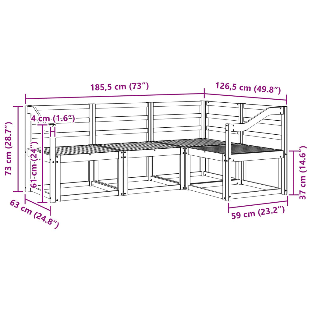 vidaXL Zestaw sof na zewnątrz 4 pcs Biały 185,5 x 126,5 x 73 cm