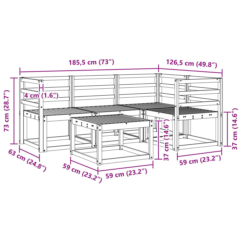vidaXL Zestaw sof na zewnątrz 5 pcs Biały 59 x 59 x 37 cm