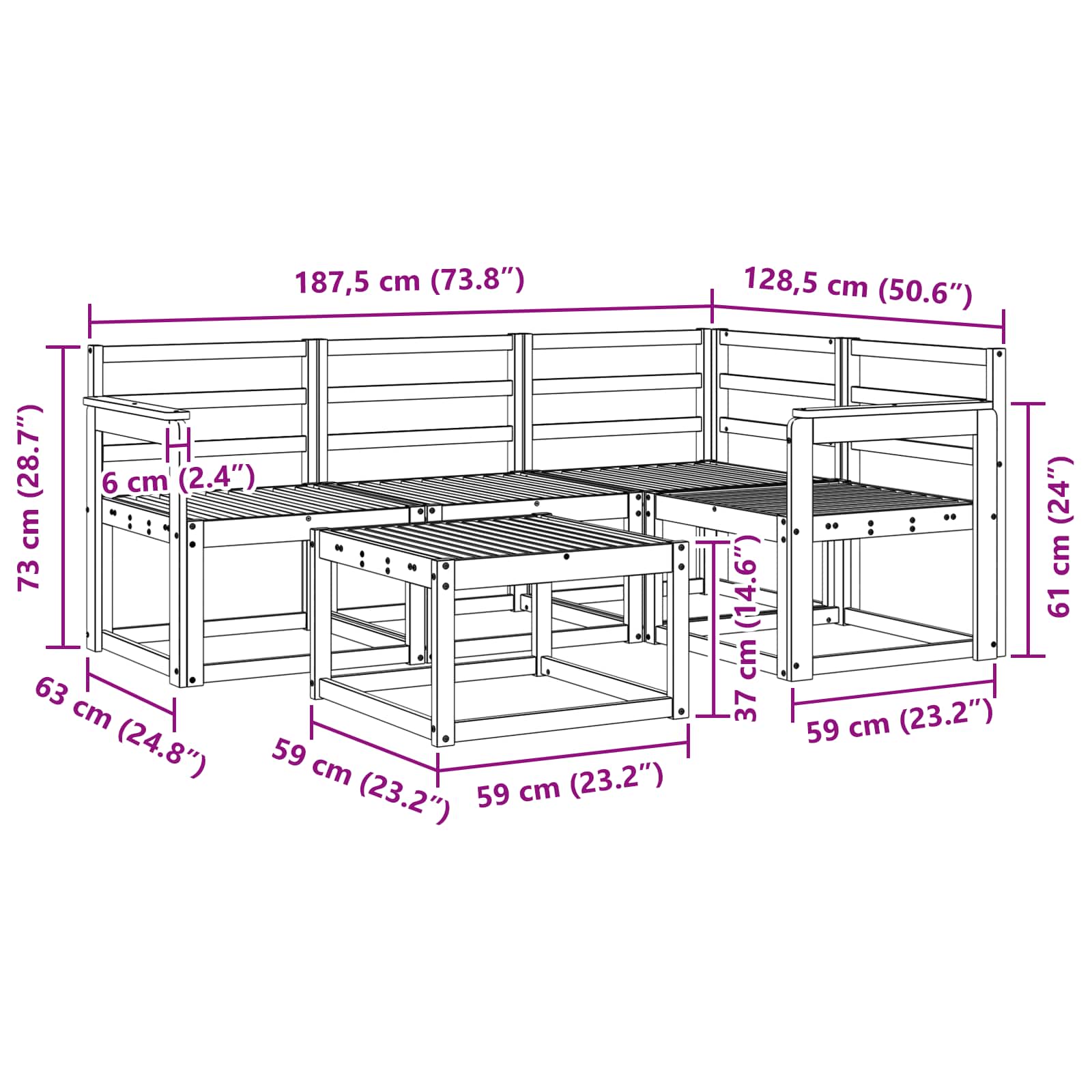 vidaXL Zestaw sof na zewnątrz 5 pcs Biały 59 x 59 x 37 cm