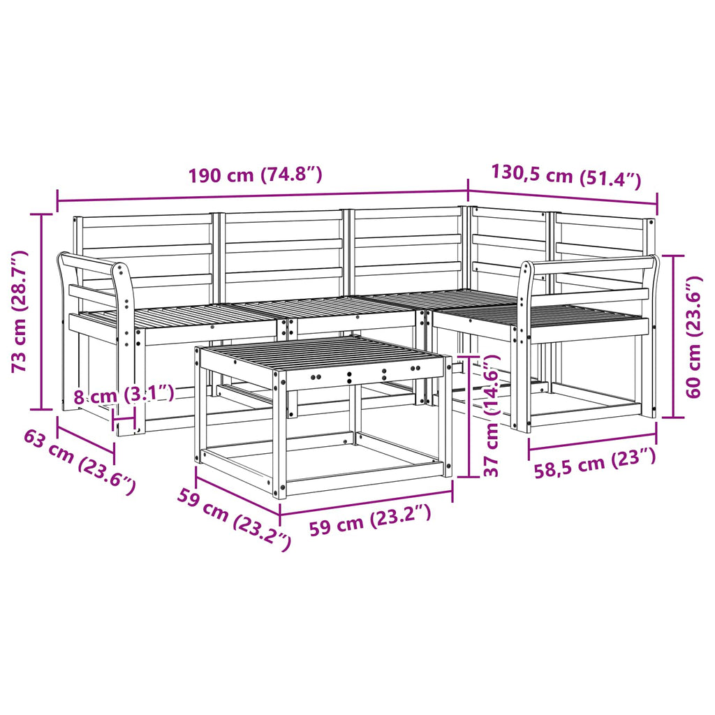 vidaXL Zestaw sof na zewnątrz 5 pcs Biały 59 x 59 x 37 cm