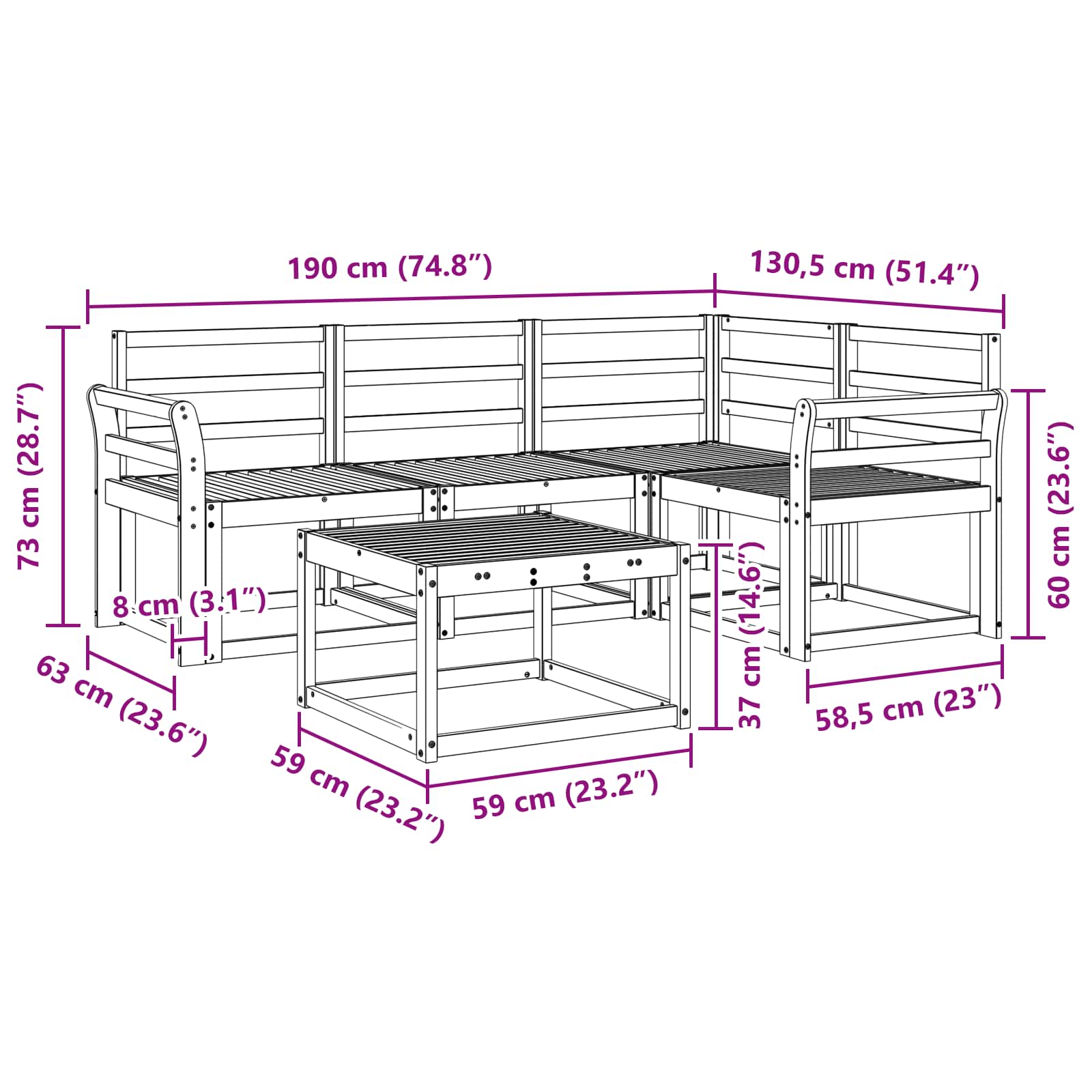 vidaXL Zestaw sof na zewnątrz 5 pcs Biały 59 x 59 x 37 cm