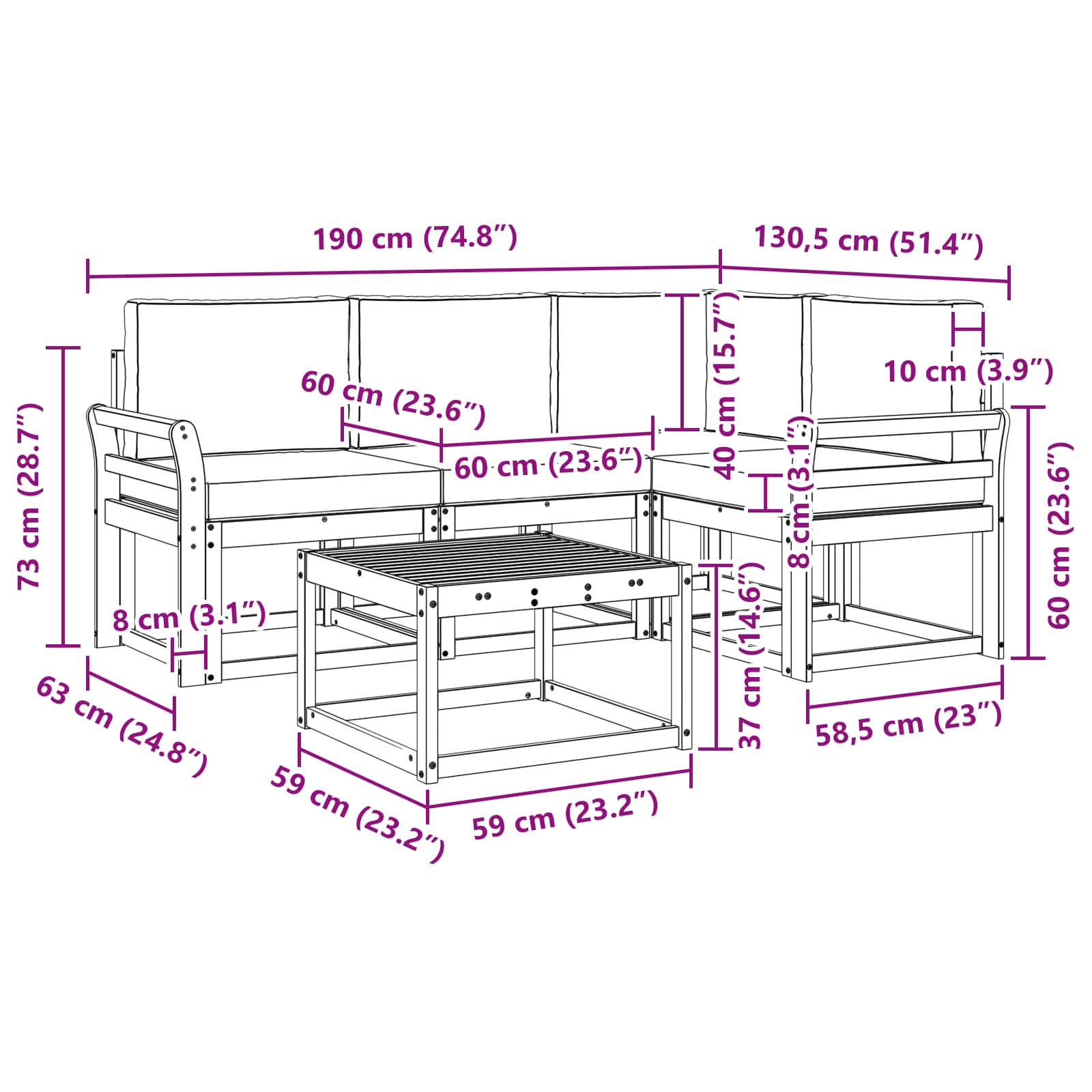 vidaXL Zestaw sof na zewnątrz 5 pcs Biały i jasnoszary 59 x 59 x 37 cm