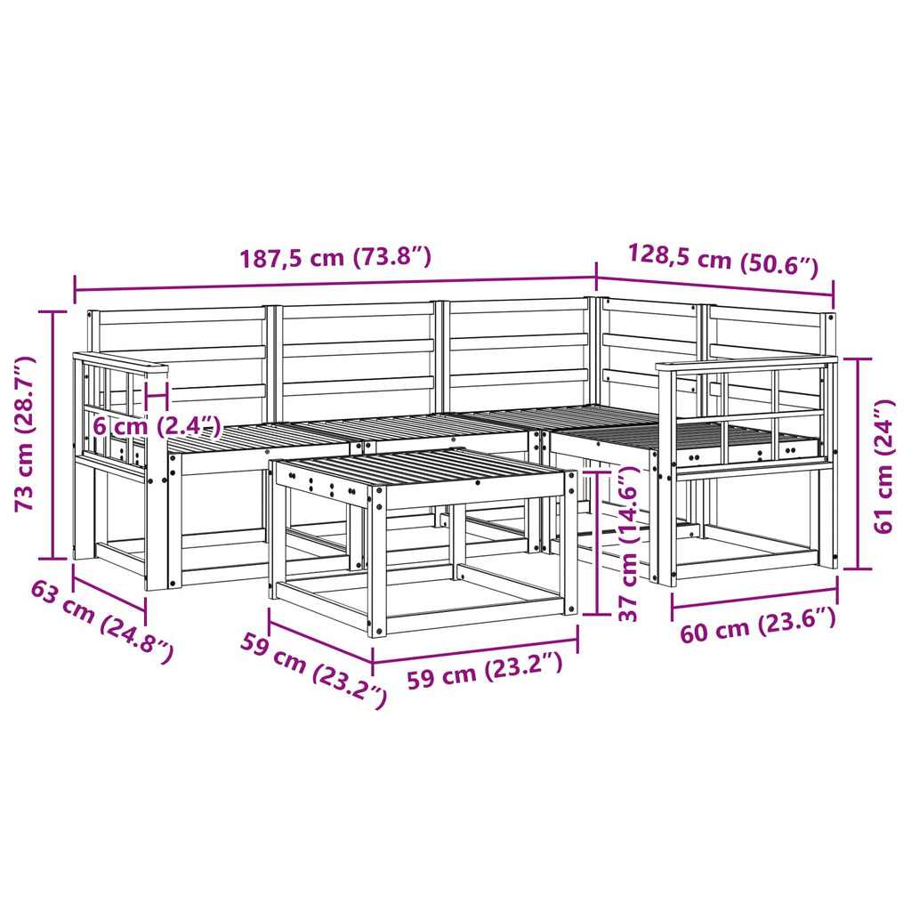 vidaXL Zestaw sof na zewnątrz 5 pcs Biały 59 x 59 x 37 cm
