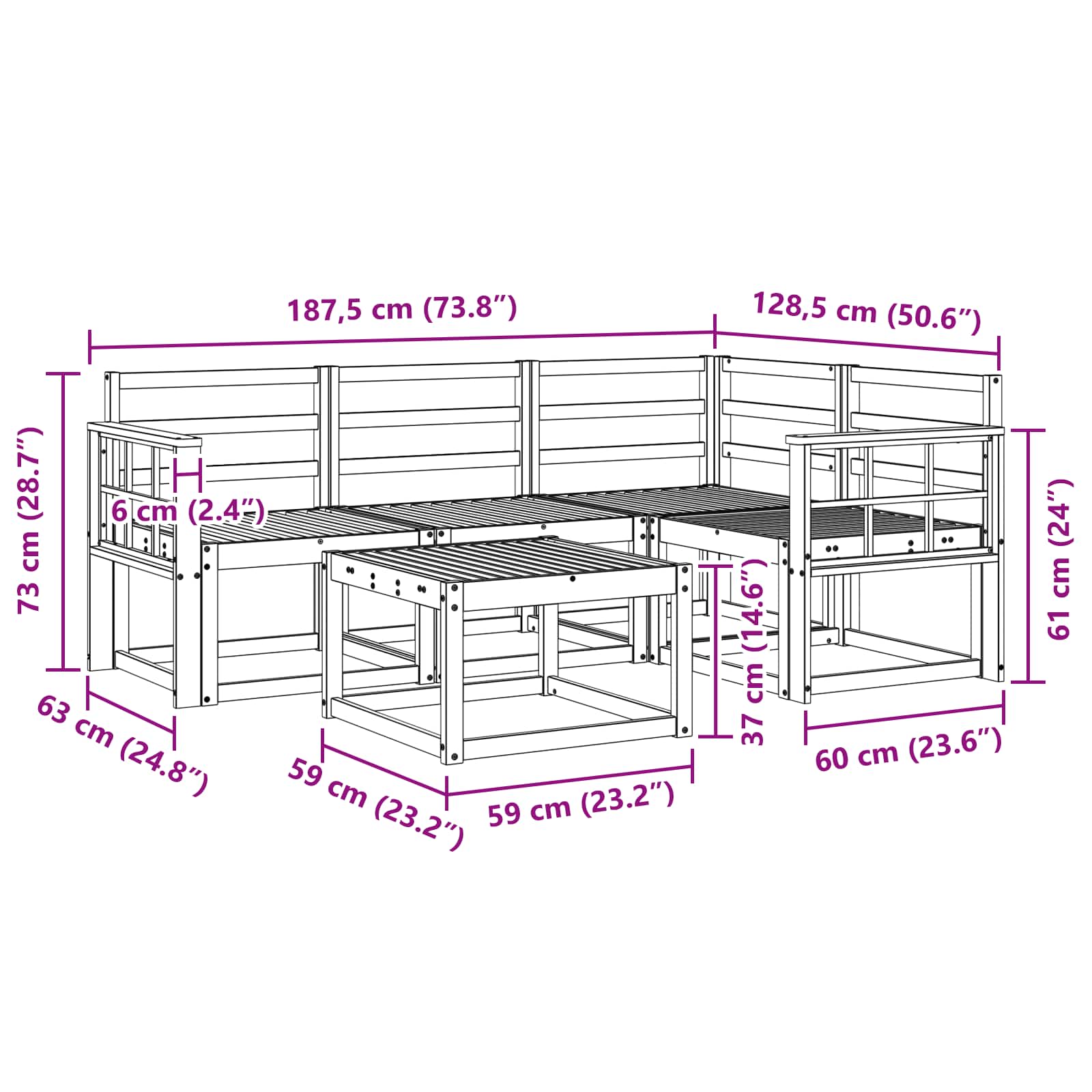 vidaXL Zestaw sof na zewnątrz 5 pcs Biały 59 x 59 x 37 cm