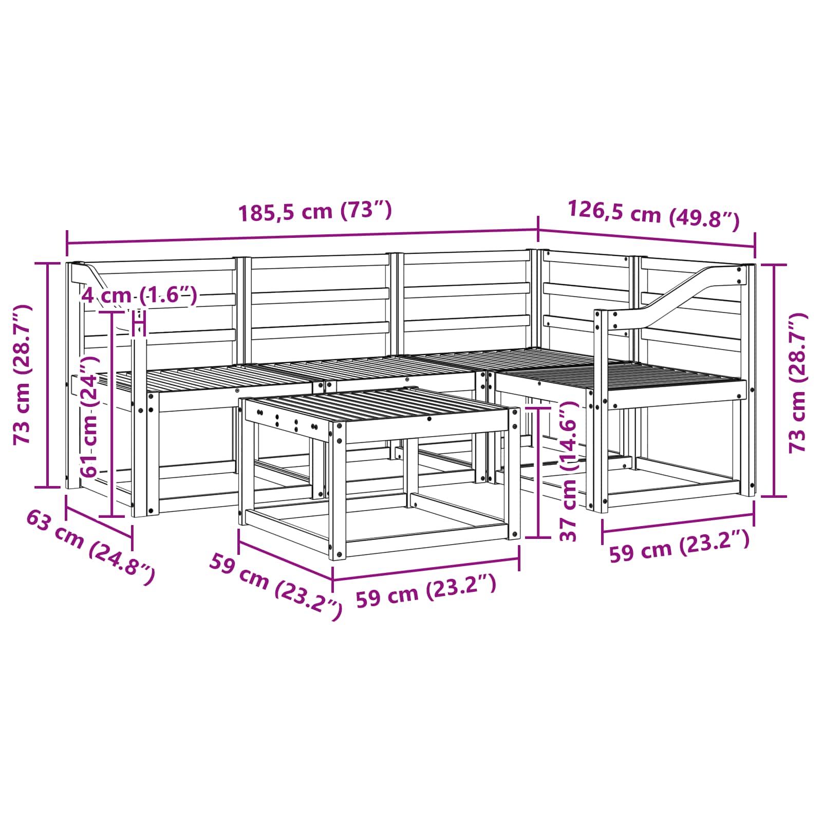 vidaXL Zestaw sof na zewnątrz 5 pcs Biały 59 x 59 x 37 cm
