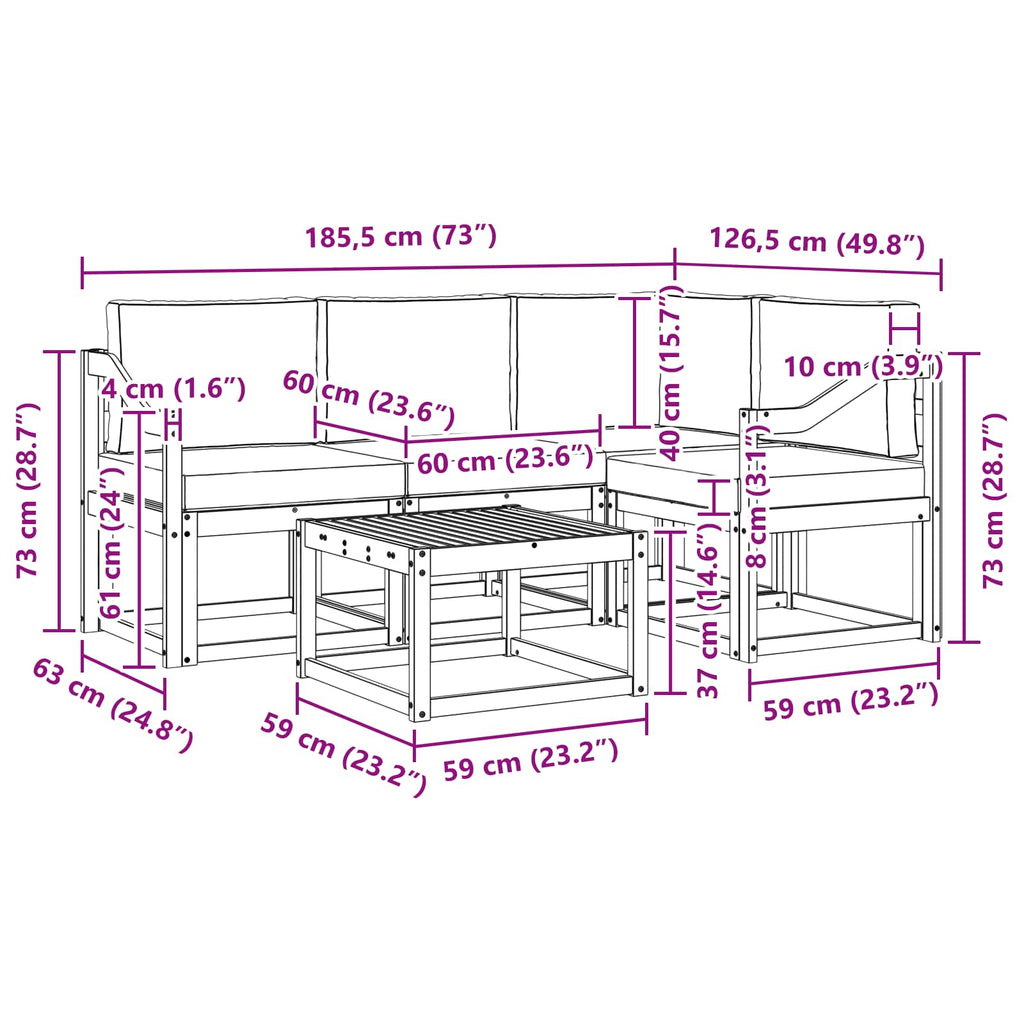vidaXL Zestaw sof na zewnątrz 5 pcs Biały i jasnoszary 59 x 59 x 37 cm