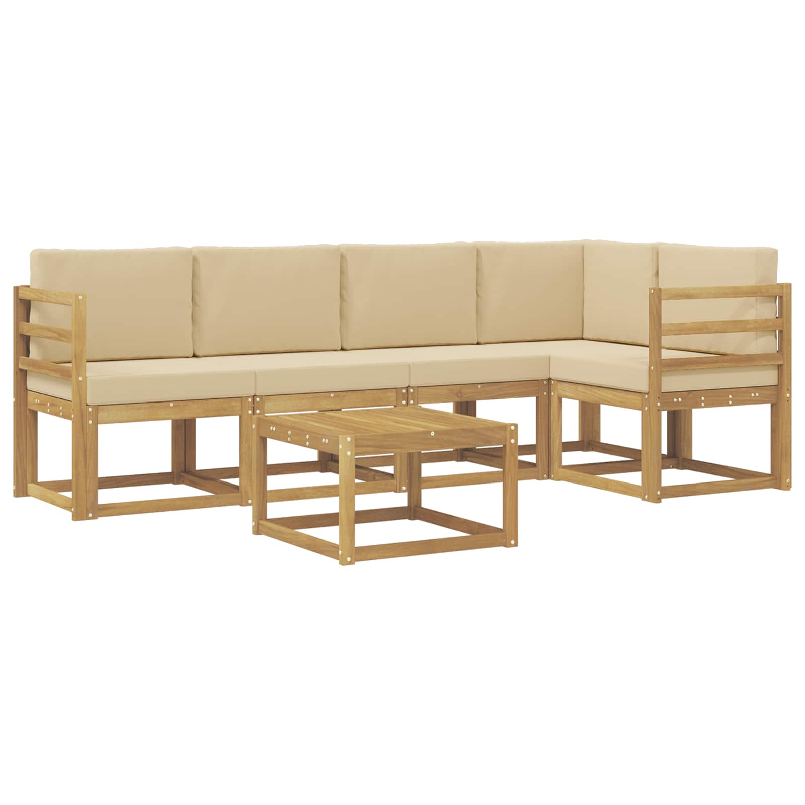vidaXL Zestaw sof na zewnątrz 6 pcs Biały i Beżowy Lite Drewno Akacji