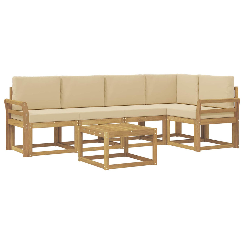 vidaXL Zestaw sof na zewnątrz 6 pcs Biały i Beżowy Lite Drewno Akacji
