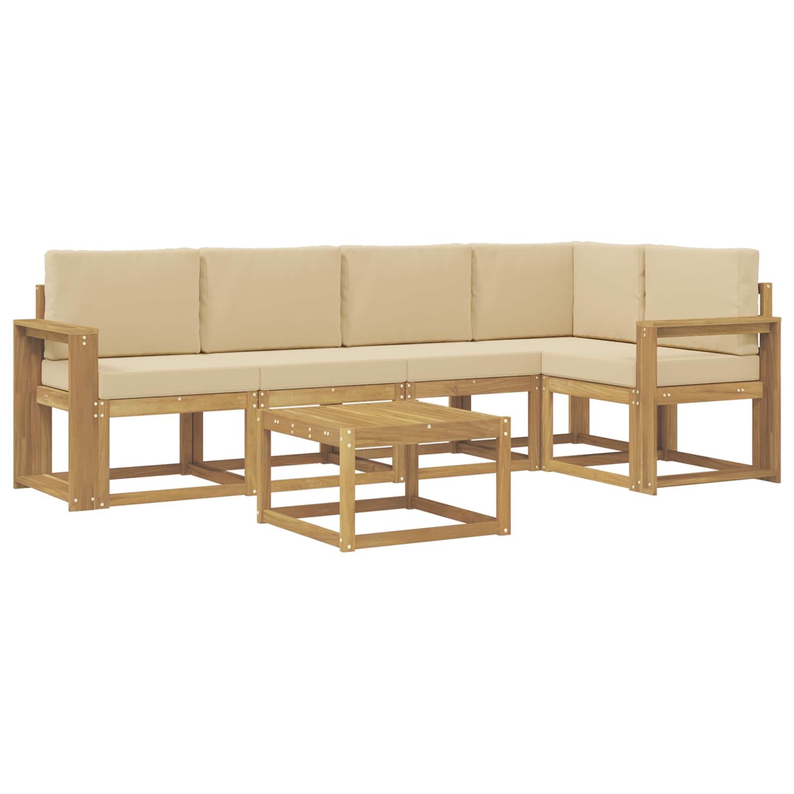 vidaXL Zestaw sof na zewnątrz 6 pcs Biały i Beżowy Lite Drewno Akacji