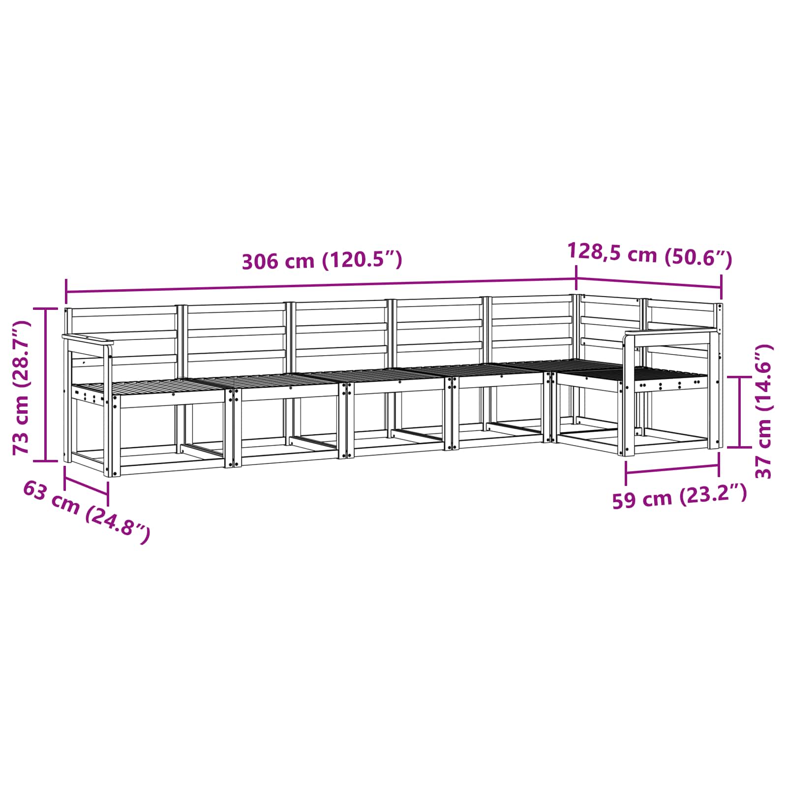 vidaXL Zestaw sof na zewnątrz 6 pcs Biały Lite Drewno Akacji