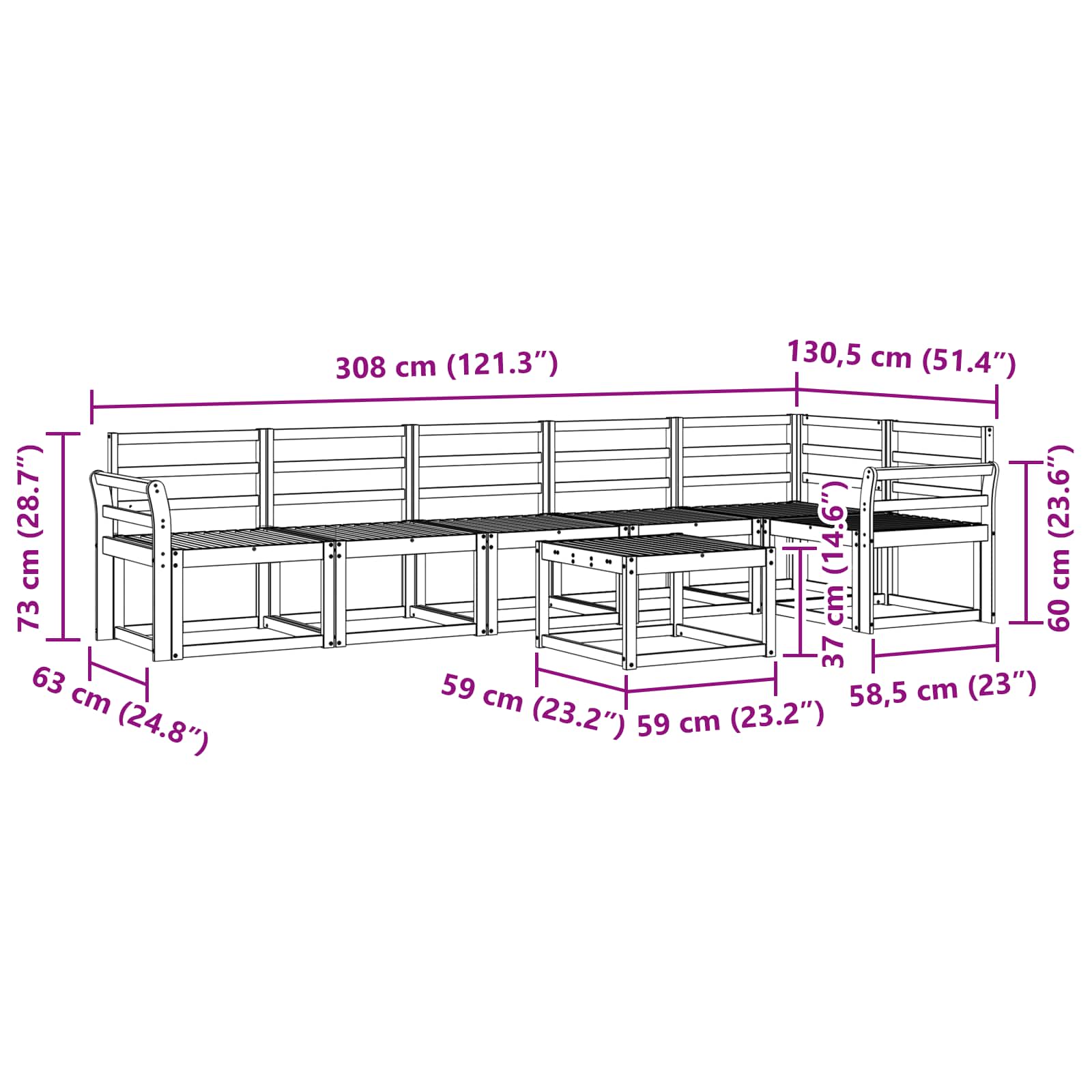 vidaXL Zestaw sof na zewnątrz 7 pcs Biały Lite Drewno Akacji