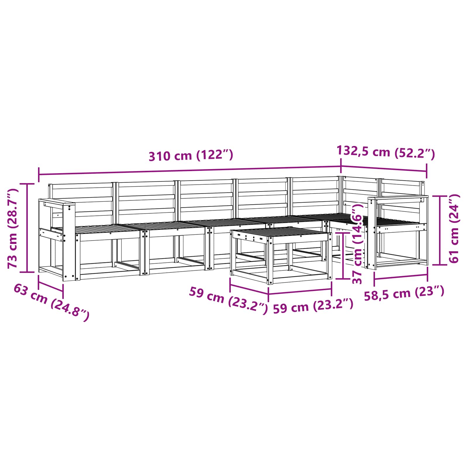 vidaXL Zestaw sof na zewnątrz 7 pcs Biały Lite Drewno Akacji