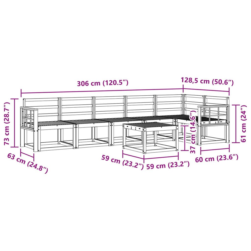 vidaXL Zestaw sof na zewnątrz 7 pcs Biały Lite Drewno Akacji