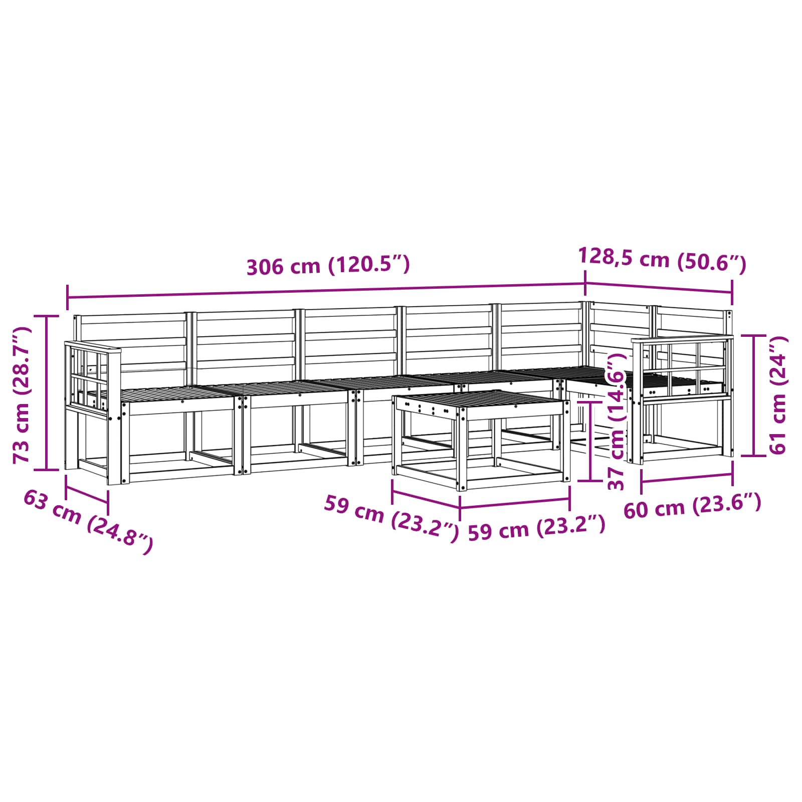 vidaXL Zestaw sof na zewnątrz 7 pcs Biały Lite Drewno Akacji
